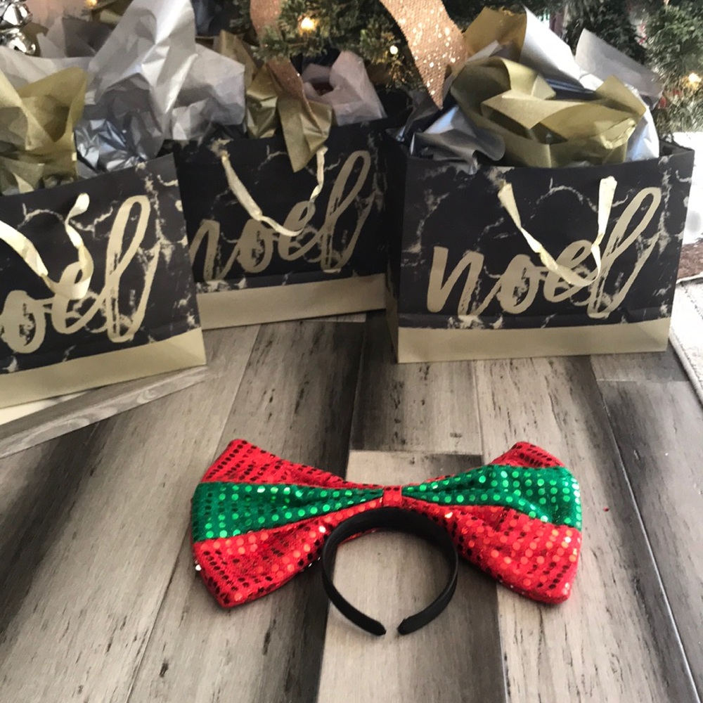 Giant Christmas Bow Headband In Sequin Green & Red